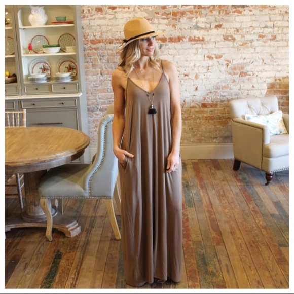 Infinity Raine Dresses & Skirts - Mocha V Neck Cami Maxi Dress